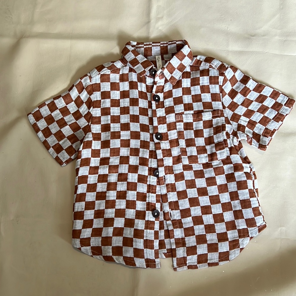 Rylee + Cru Brown and White Checkered Button Down Shirt